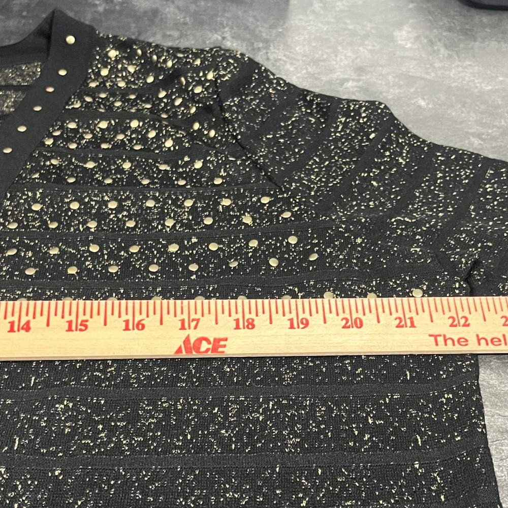 Ming Wang Studded Sparkle Stripe Knit Cardigan Dark Academia Coastal Grandma - Picture 5 of 7